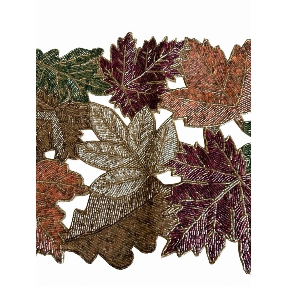 Beaded Fall Leaves Table Runner Maple Assorted Leaf Decoration 34